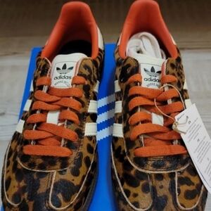 Adidas Leopard Print Sneakers with Orange Accents